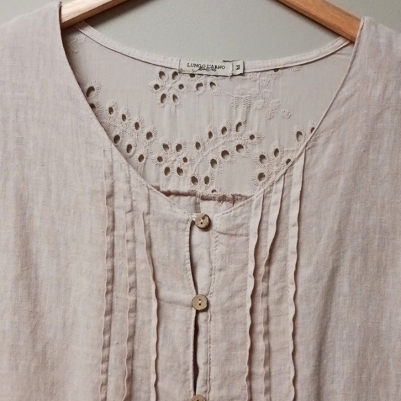 LUNGO L'ARNO Linen Beige Button Down  Top Size M - Picture 2 of 11